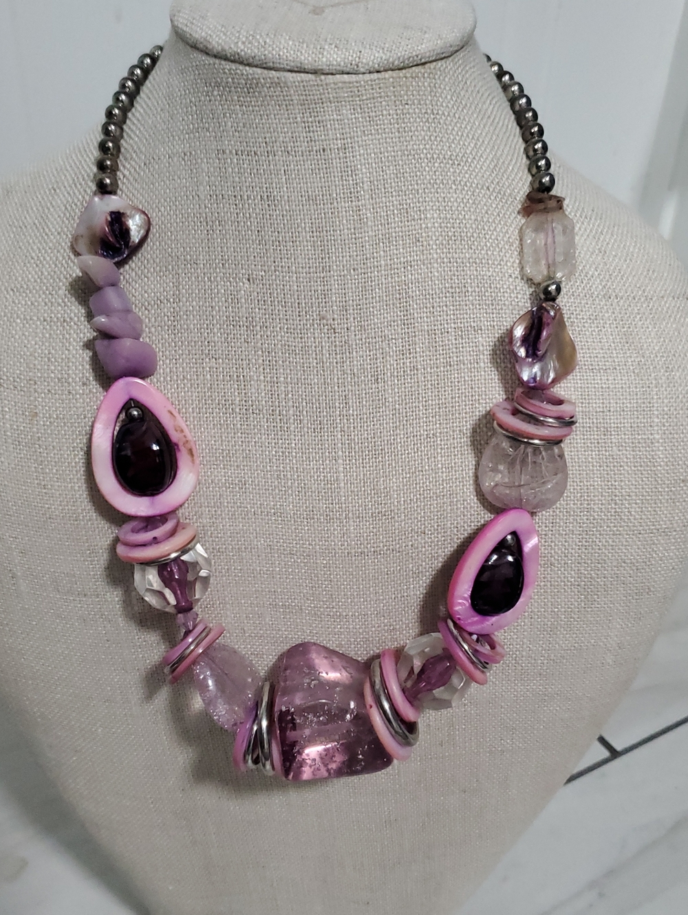 Pink Glass Bead Statement Necklace - Unbranded